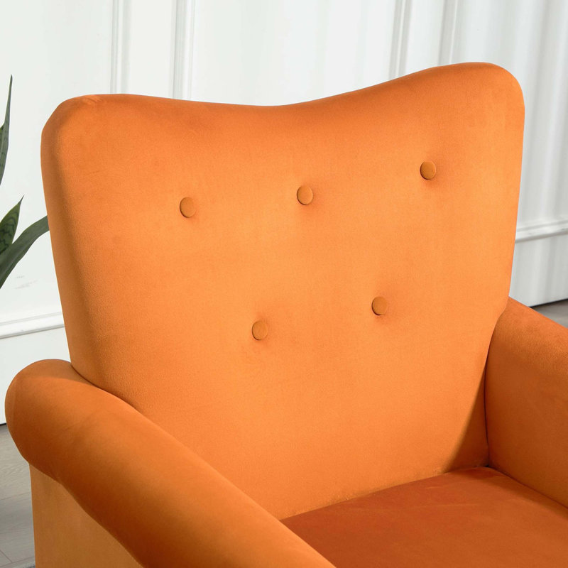 Fauteuil d'appoint à oreilles de style Mid-Century moderne avec pieds en bois robustes et support à haut dossier, Orange