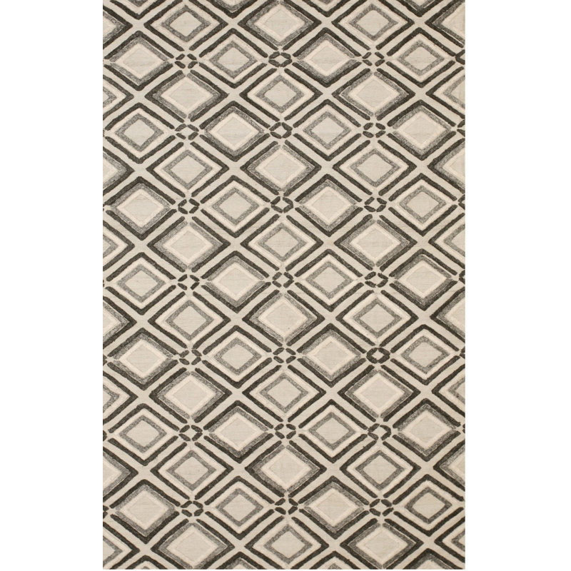 Wool Geometric Area Rug, Gray