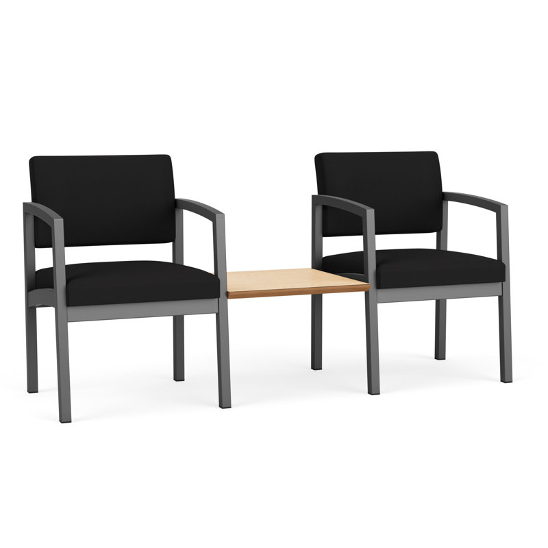 Structure tandem 2 places avec table centrale en acier Lenox, Gris anthracite / érable naturel, Chêne Naturel