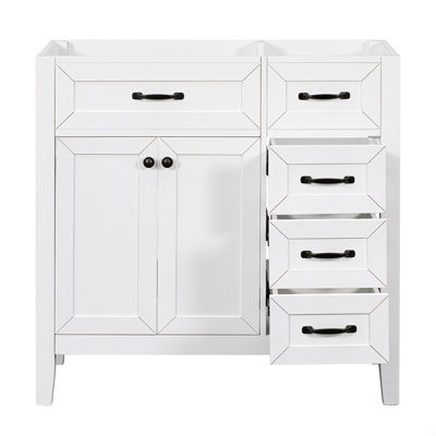 Meuble-lavabo 36 po sans lavabo, base d'armoire seulement, armoire de salle de bain avec tiroirs, structure solide et panneau de fibres à densité moyenne