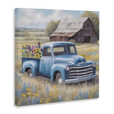 Camion à fleurs en toile bleue antique, design par Kim Allen