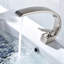 Robinet de salle de bain à un trou en nickel brossé - Robinet de lavabo contemporain avec forme géométrique et valve de remplissage en céramique-125036435