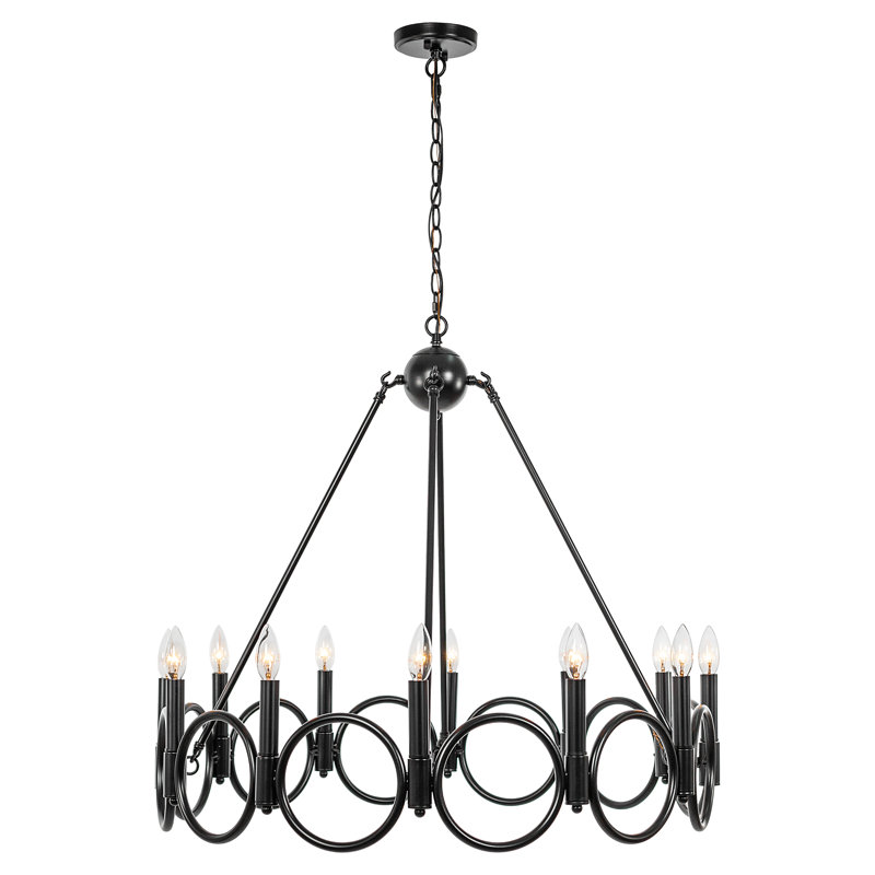 Albata 12-Light Wagon Wheel Candle Style Chandelier, Classic Black