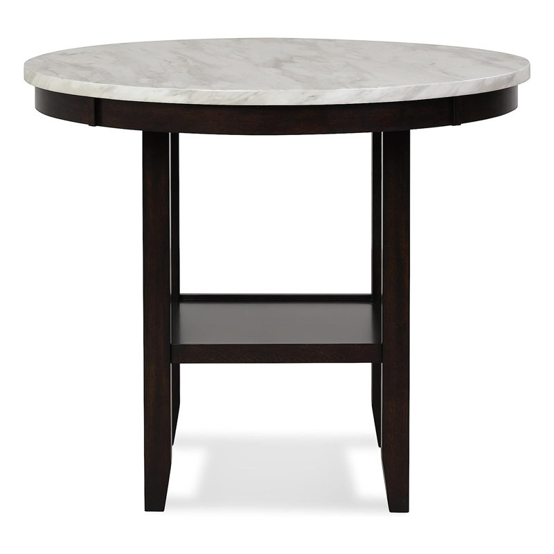 Round Faux Marble Top Solid Wood Base Dining Table
