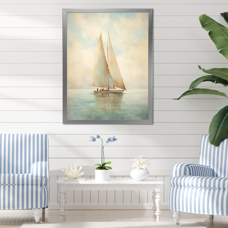 Voilier «Whispering Breezes II» - Bateau à voile, art mural, H 20 po x l 12 po, Cadre photo unique, Argent argent