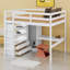 Lit mezzanine en bois avec garde-robe intégré, bureau, tablettes de rangement et tiroirs-1204664030