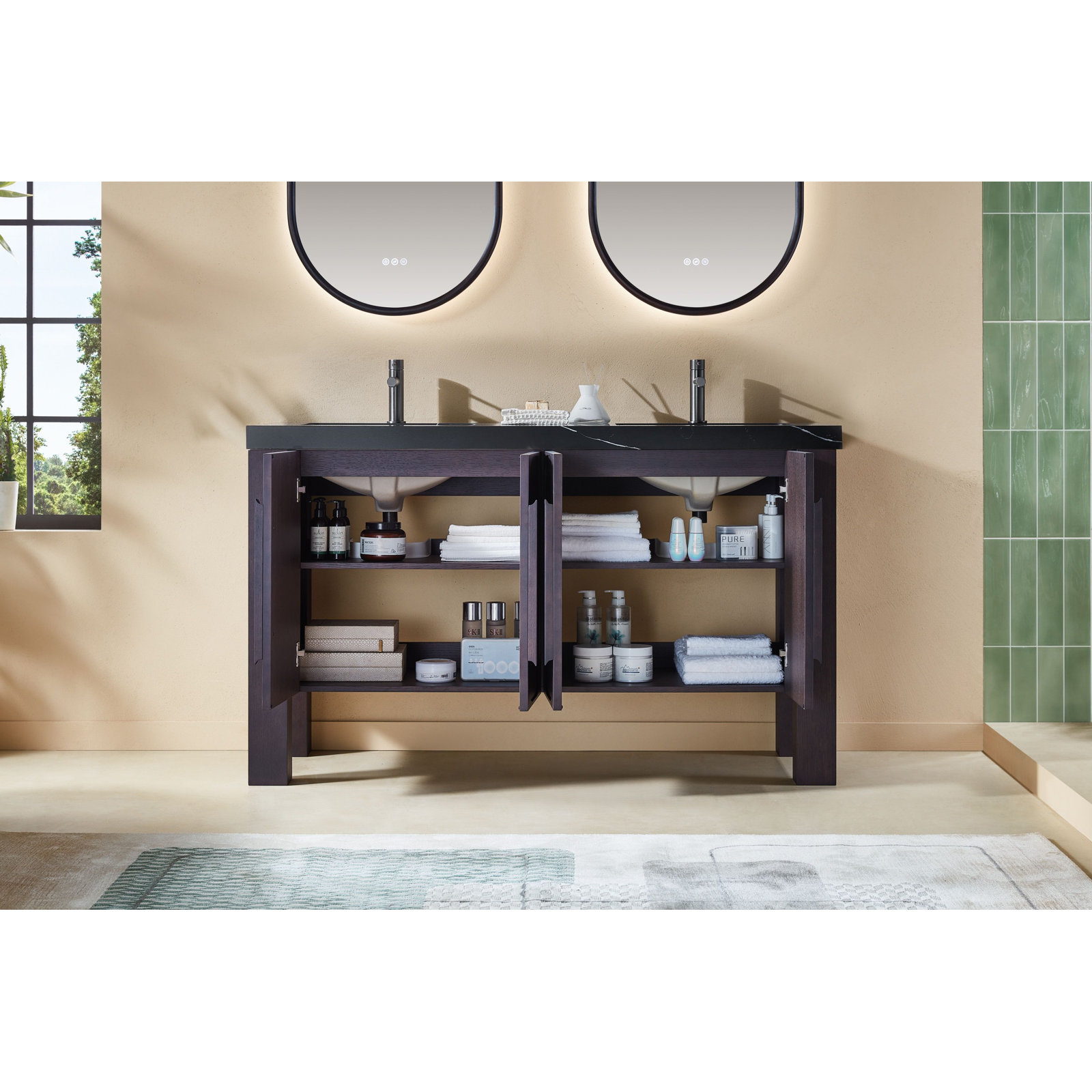 Munich 60" Double Vanity, Black, Espresso Oak