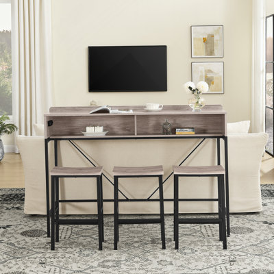 Bar Table Set With Power Socket, LED Light And Saddle Stools, Ideal For Living, Dining And Kitchen Spaces