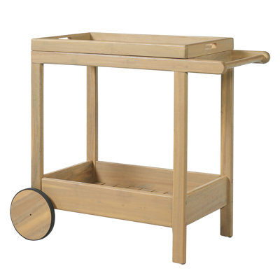 Saratoga Outdoor Rolling Bar Cart with Double-Layer Storage and Handle on Wheels