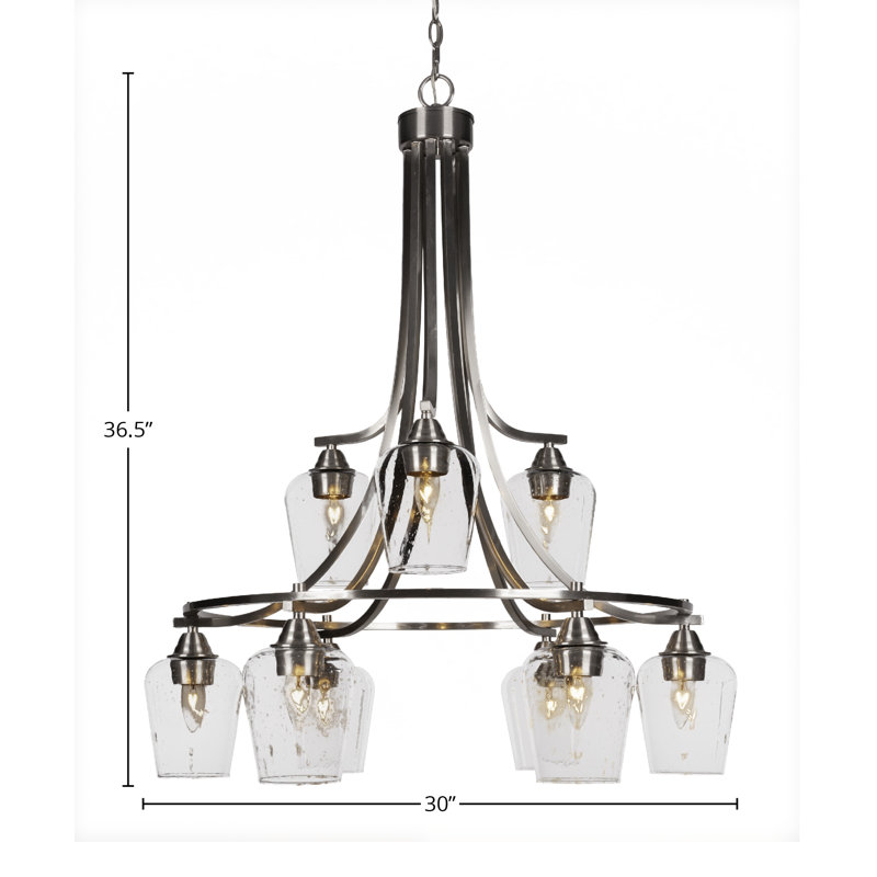 Lustre 9 lumières avec verre transparent de 5 po Michell Paramount, Nickel brossé, À bulles