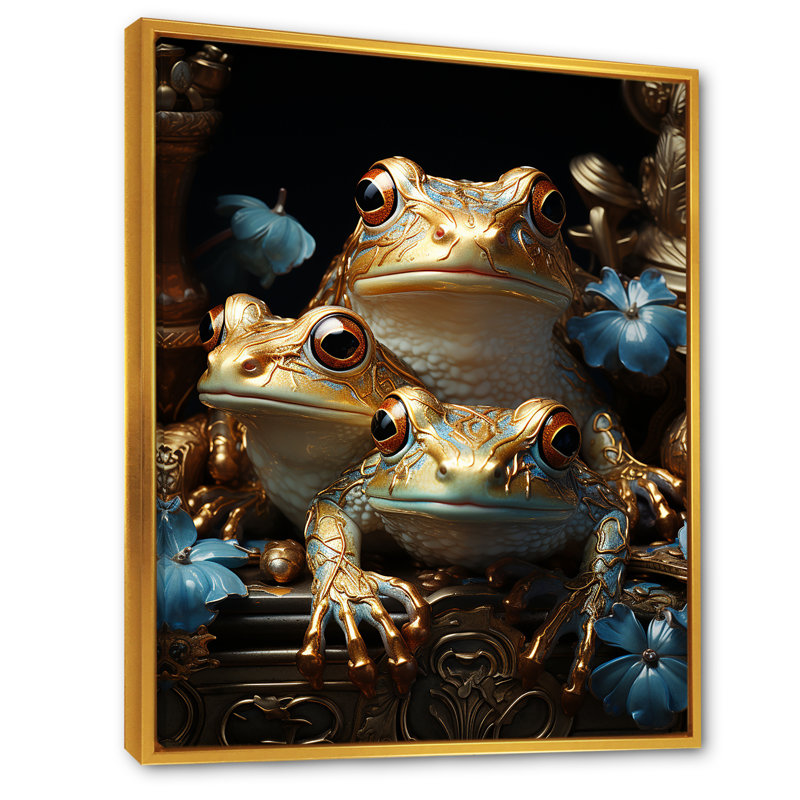 «A Baroque Frogs Portrait», reproduction sur toile, Cadre flottant doré, H 32 po x l 16 po