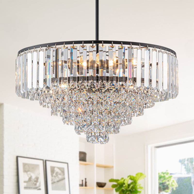 Lustre moderne en cristal à 4 niveaux, 5 lumières, Noir mat