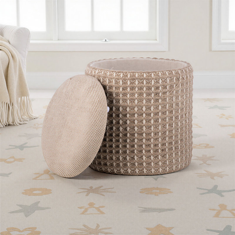Repose-pieds rond élégant avec rangement caché brun clair de 16 po Elegant, Coton beige foncé
