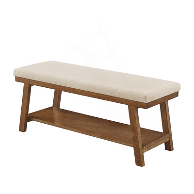 Upholstered Bench with Storage Shelf