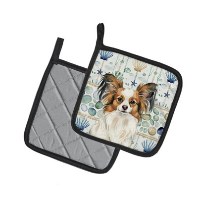 White with Sable Papillon Coastal Sea Glass Pair of Pot Holders