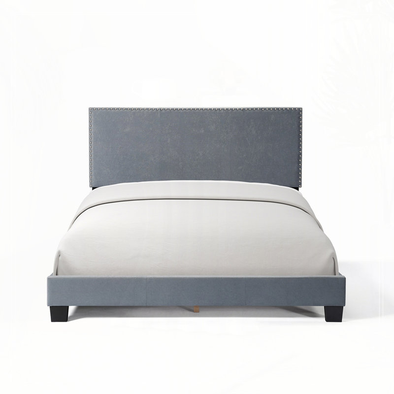 Linen Upholstered Platform Bed, Gray, Full