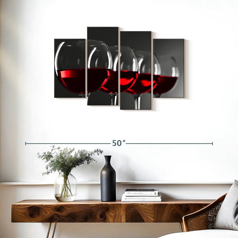 Red Wine Row - Ensemble de 4 toiles tendues, H 22 po x l 36 po x P 1 po