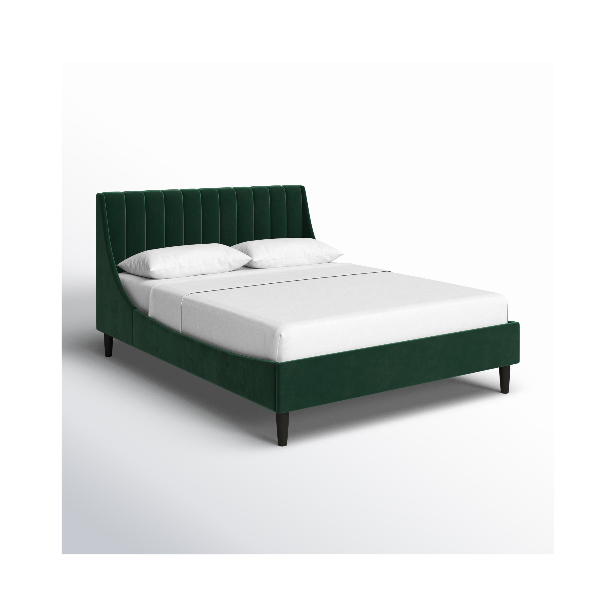 Helaina Upholstered Wingback Bed, Queen, Evergreen Velvet