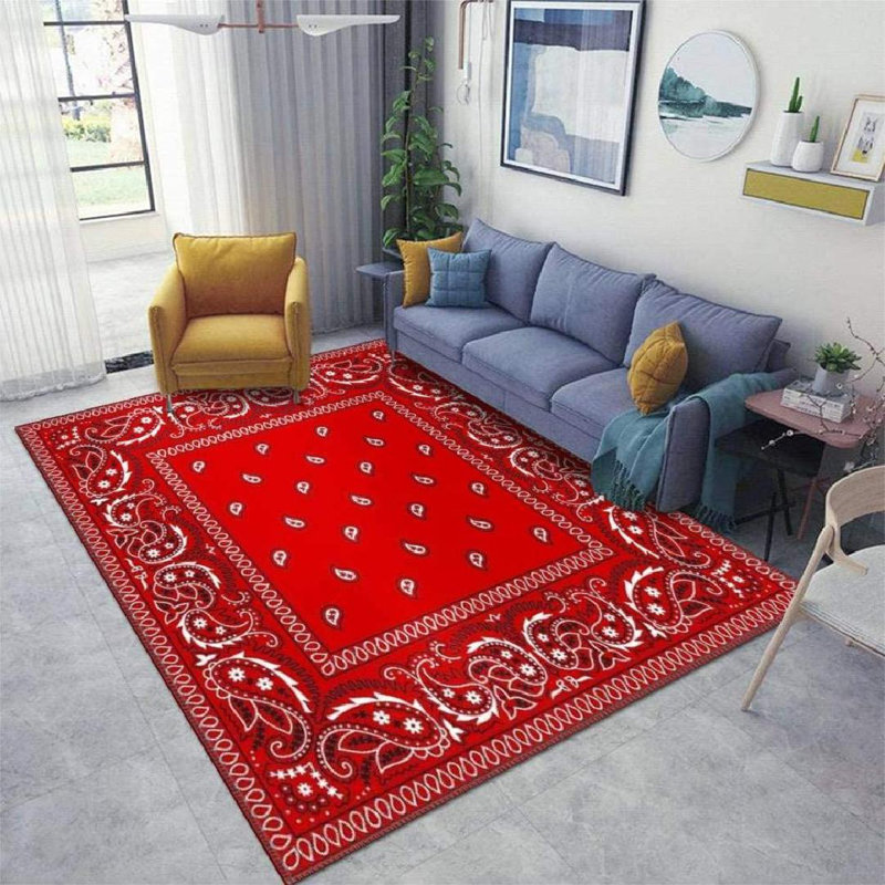 Tapis rouge / blanc / noir en polyester 3 pi 3 po x 5 pi Paisley