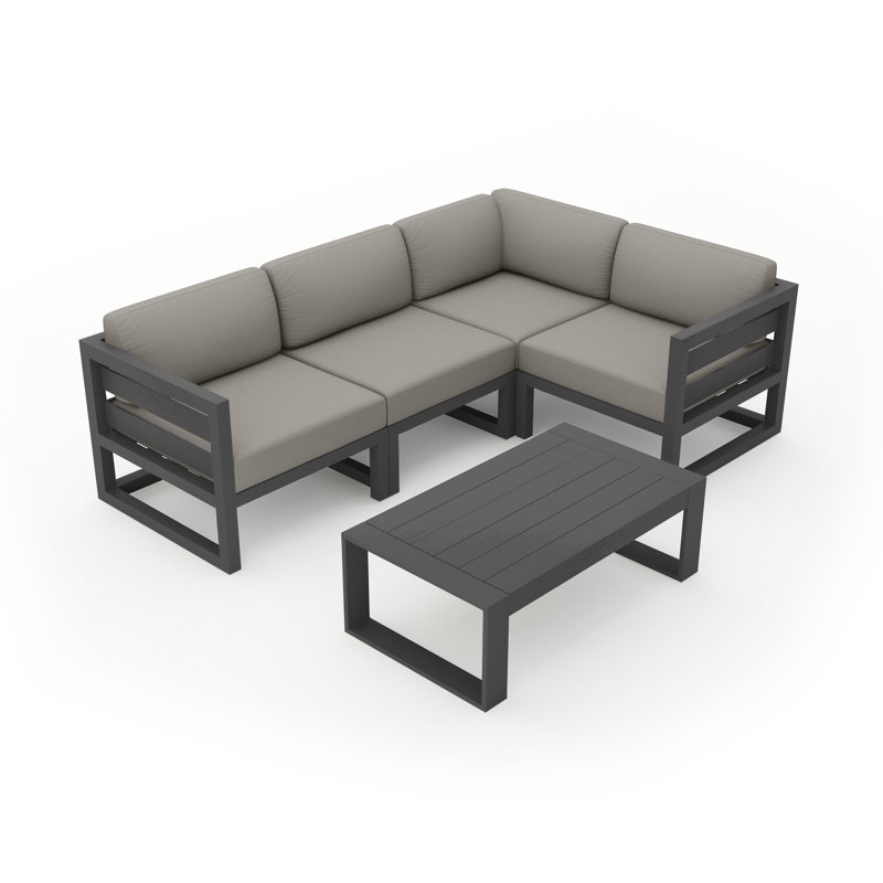 Avion 5 Piece Sectional Set - Black, Canvas Charcoal Sunbrella® Canvas, Slate