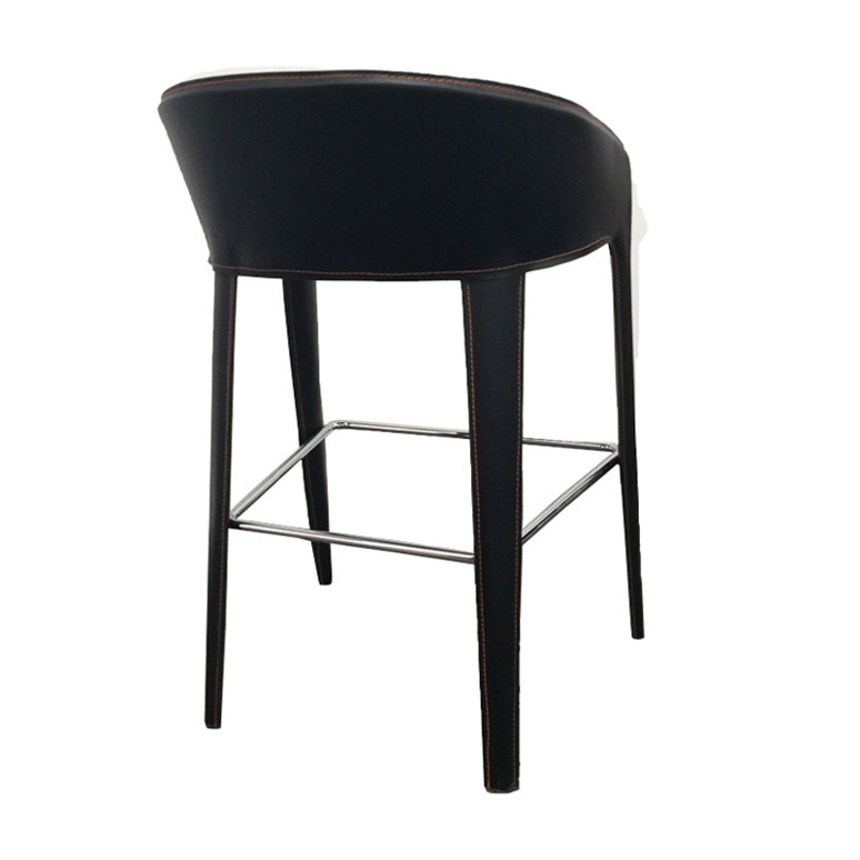 Steinmann Upholstered Genuine Leather Counter Stool, Black, Black, Bar Stool (28" Seat Height)