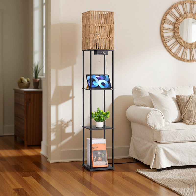 Lampadaires sur pied 63,8 "avec abat-jour en rotin et télécommande