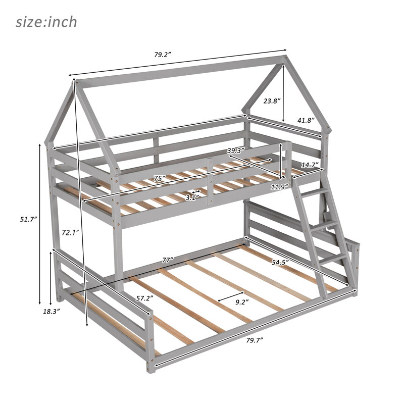  Lit superposé simple au dessus d'une maison double avec échelle intégrée et structure robuste, gris, gris