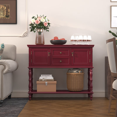 Farmhouse Wood Console Table with Drawers and Cabinet for Entry and Living Room