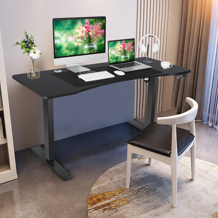 Kashif Electric Height Adjustable Standing Desk with  4 Lockable Casters, 2 Hooks