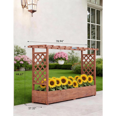 Boîte à fleurs surélevée en bois avec treillis et trous de drainage