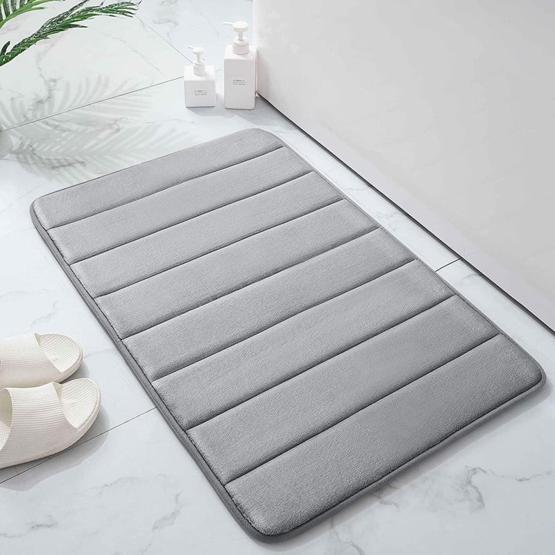 ULTRA SOFT MEMORY FOAM BATH MAT (WATER ABSORBENT, NON-SLIP), Single - 60cm L x 40cm W, Silver