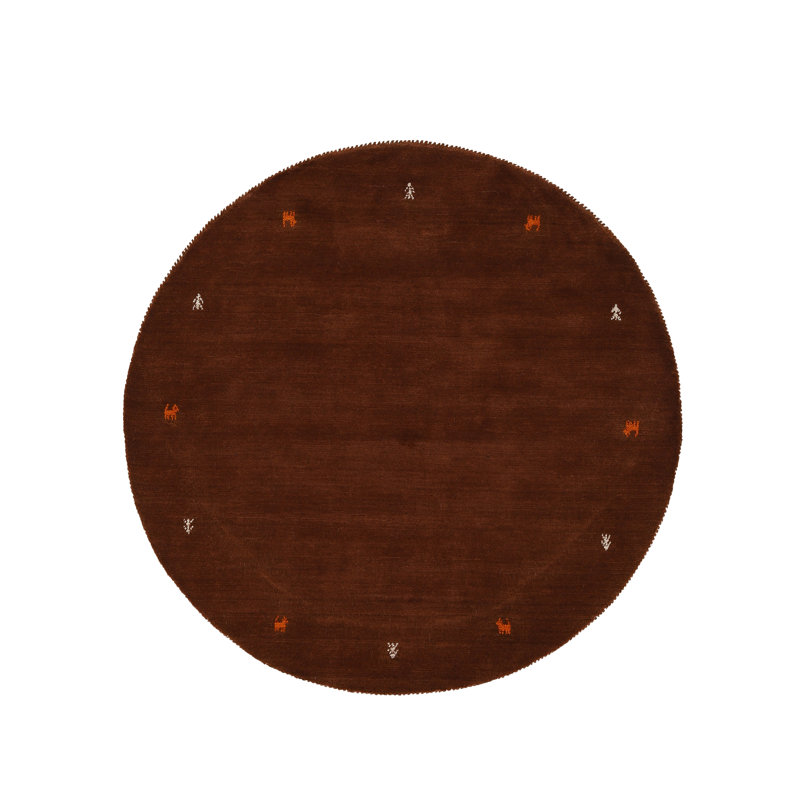 Handwoven Wool Gabbeh Uni Brown Rug, Round 120cm