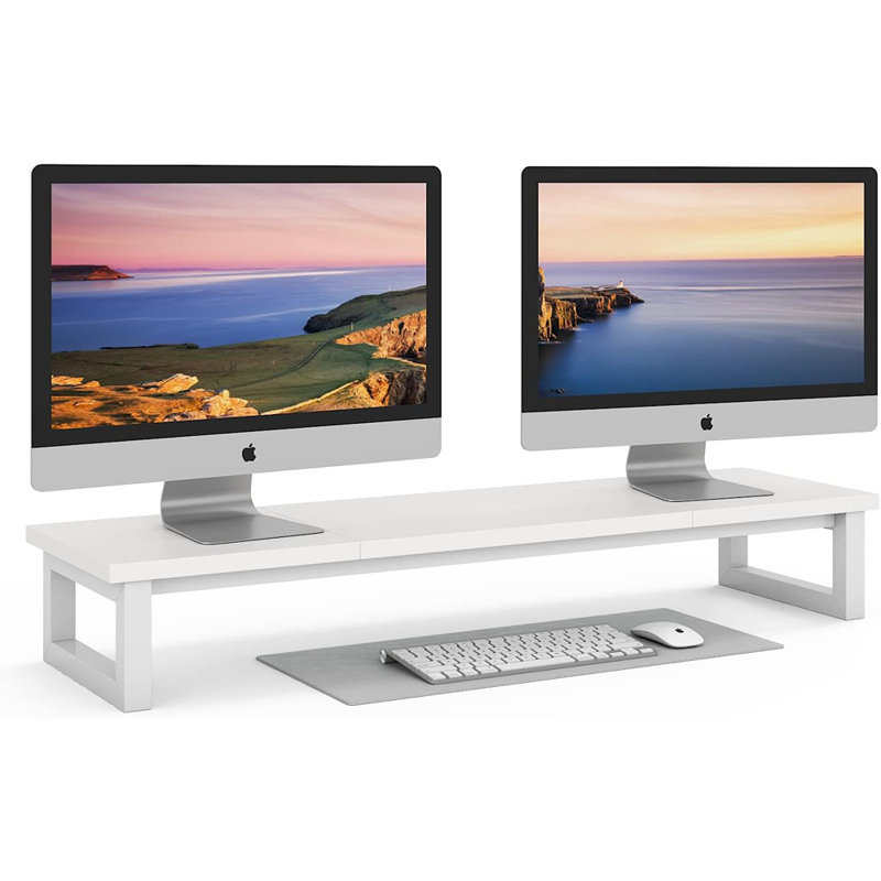 Double support pour écran, grand support pour écran de 39 pouces pour 2 moniteurs, support pour écran d'ordinateur, tablette de bureau en bois pour ordinateur de bureau, ordinateur portable, téléviseur
