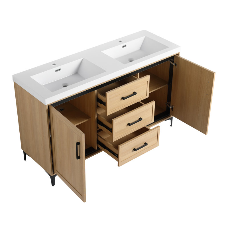Meuble-lavabo double 60 po avec plateau en résine