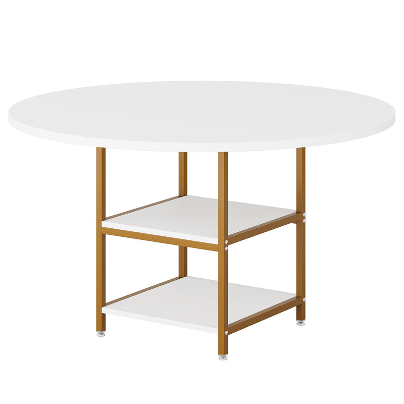 Round Dining Table (Without Chairs), White/Gold