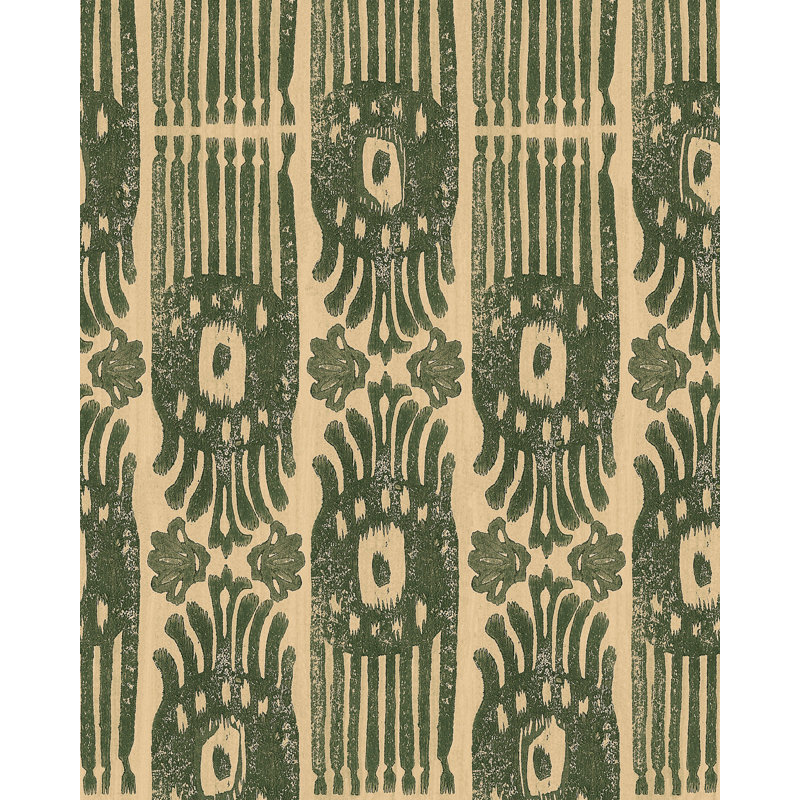 The Curators Cabinet Ikat Wallpaper Roll, Green/Taupe
