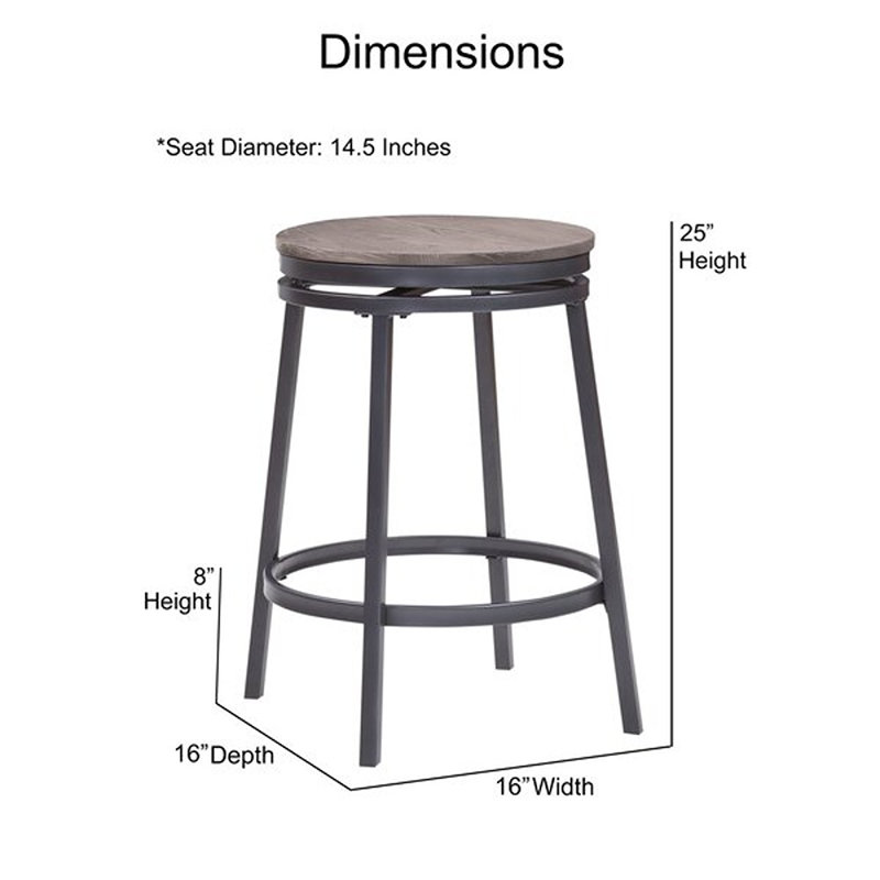 Deanna Backless Metal Swivel Stool, Counter Stool (25" Seat Height), Dark Driftwood