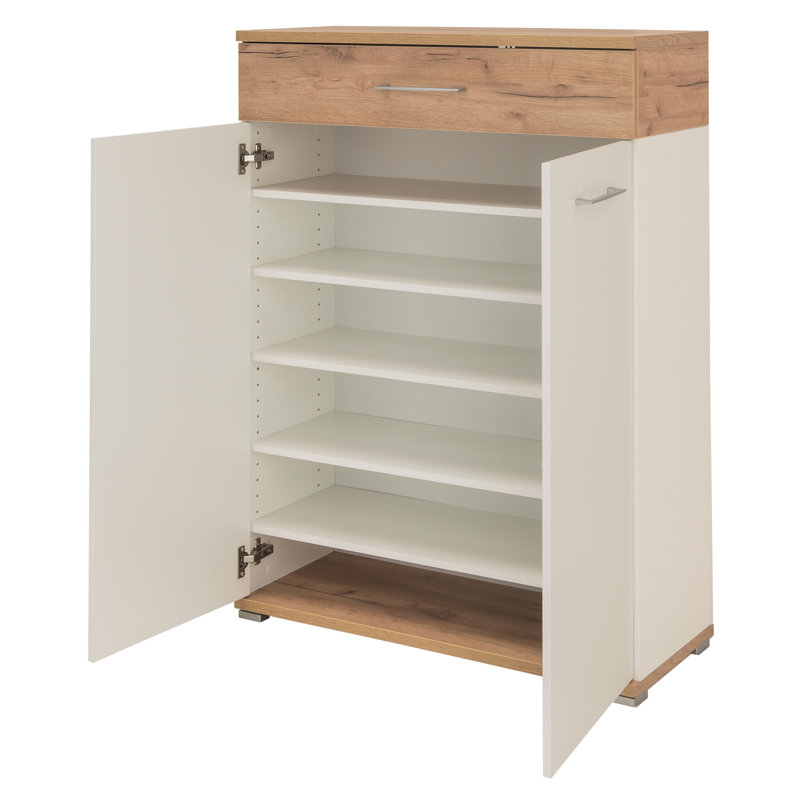 Howard 20 Pair Shoe Storage Cabinet, White/Navarra-Oak Repro