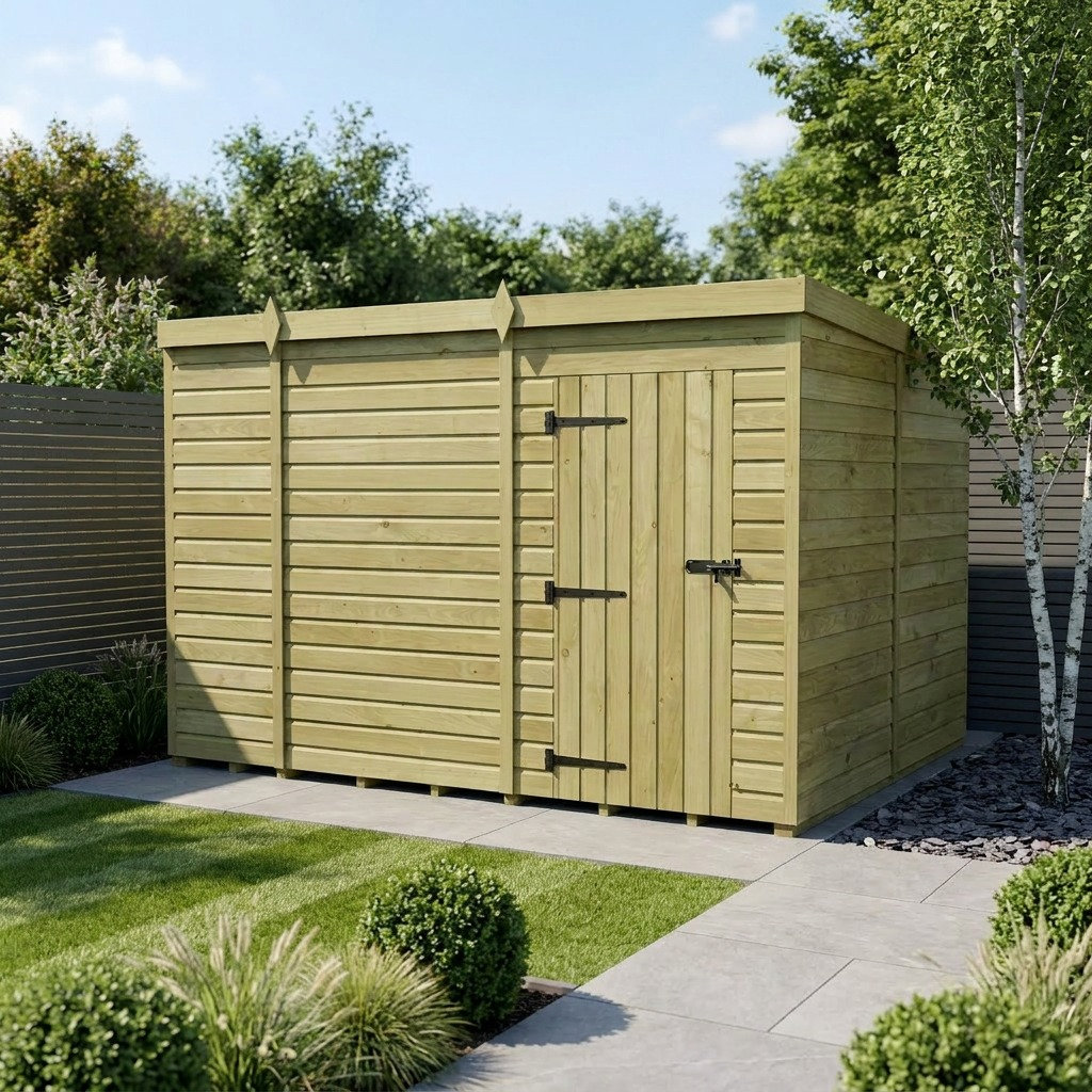 Total Sheds 11ft x 8ft Pent Garden Shed - Single Door - No Windows - Pressure Treated Timber - UK Manufactured