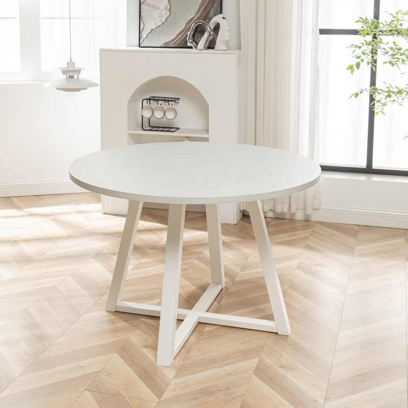 Edo 45'' Round White MDF Dining Table with Trestle Base