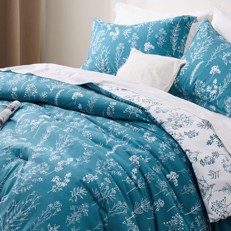 Best Seller Bedsure Comforter Set Reversible Cute Floral Bedding, 89GSM, Teal Blue, Twin