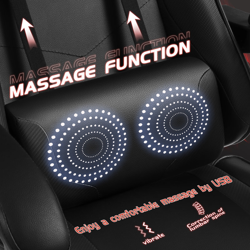 Adjustable Video Gaming Chair with Massage Swiveling PC & Racing Game Chair with Footrest, Black
