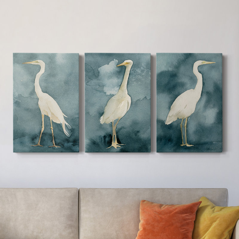 Simple Egret I - Ensemble de 3 toiles tendues, H 12 po x l 24 po x P 1 po