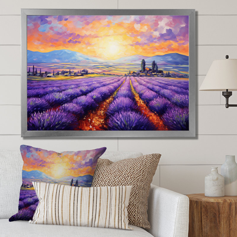 Vangogh Lavender Fields I, encadré sur toile par Vincent Van Gogh, peinture, H 24 po x l 32 po x P 1 po, Cadre simple argenté
