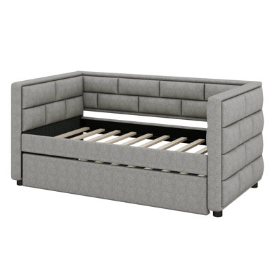 Twin Size Daybed With Trundle, Upholstered Daybed With Padded Back -  Latitude Run®, 3D7A407CFC45433298D5B134C3167C9A