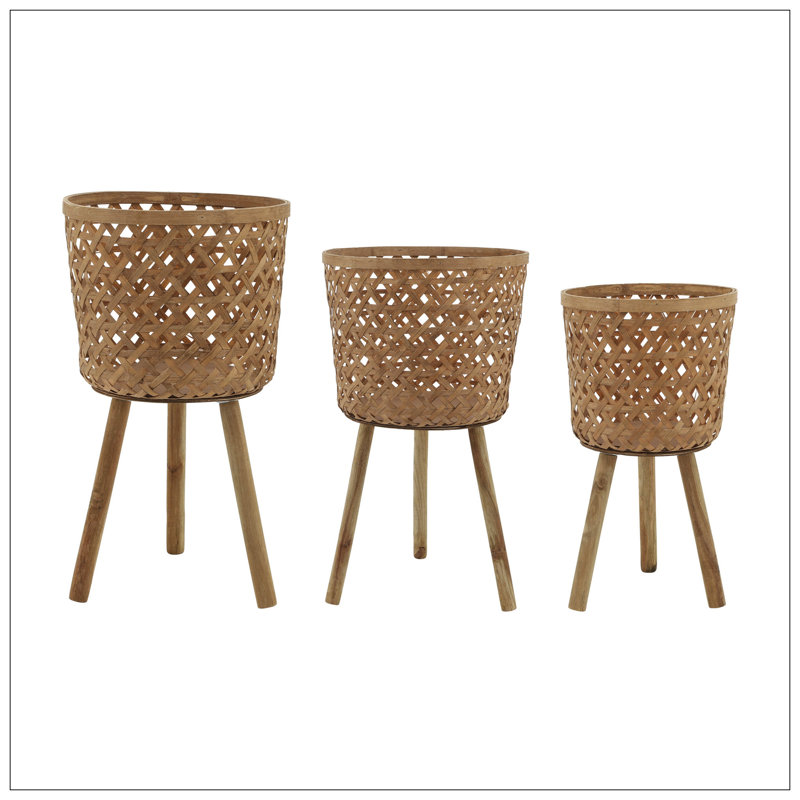 S/3 BAMBOO PLANTERS 11/13/15" NATURAL