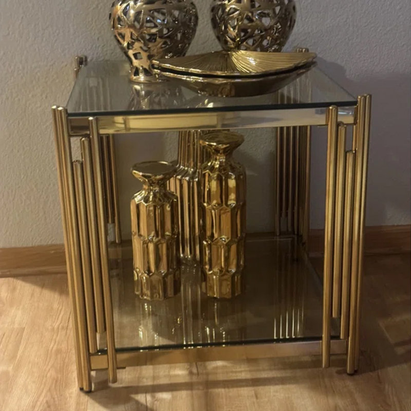 19.7" Wide Square Glass End Table, Clear