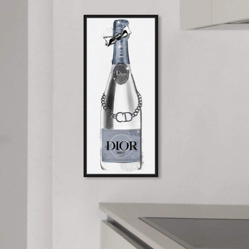 Fashion and Glam Champagne Brut de Paris, Glam Gray - impression, Cadre en bois noir, H 36 po x l 16 po