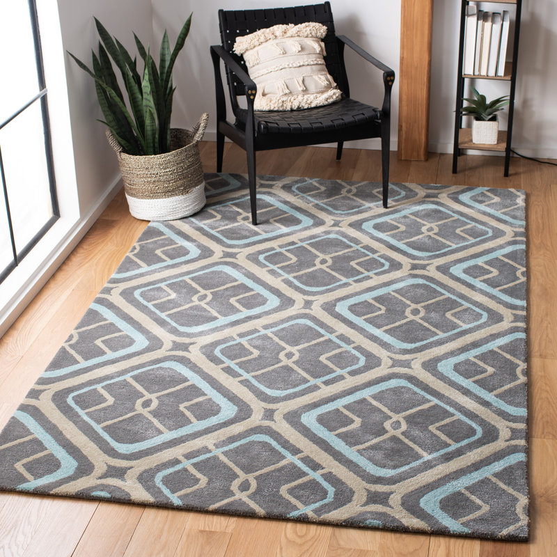 Tapis gris / beige en laine touffeté à la main Deedre, Rectangle 7 pi 6 po x 9 pi 6 po