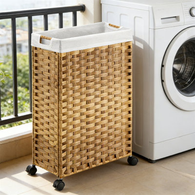 Laundry Cart, Wheeled Laundry Basket, Equipped With 2 Detachable Inner Lining Bags And 2 Mesh Bags, Slender Willow Laundry Basket, Suitable For Bathrooms And Bedrooms